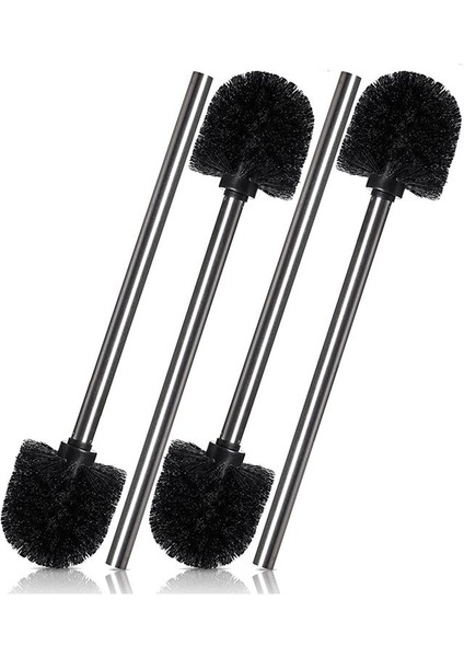 4 Tuvalet Fırçası Seti Değiştirilebilir Başlı Paslanmaz Çelik Sap Siyah (Yurt Dışından)