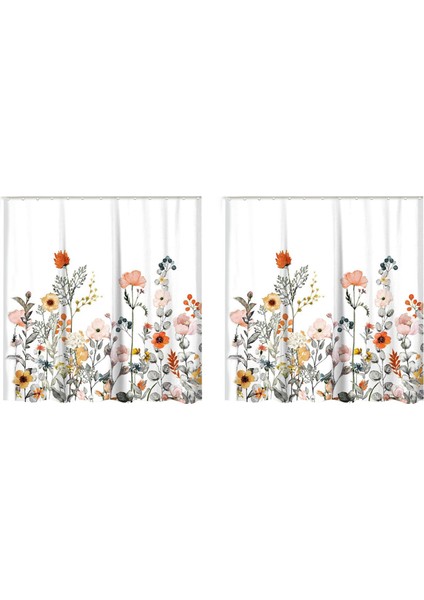 2pcs Çiçek Duş Perdesi 24 Kancalı Suluboya Botanik Çiçekler Dekoratif Banyo Perdesi Modern Banyo (Yurt Dışından)