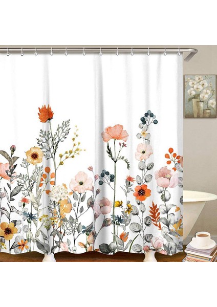 2pcs Çiçek Duş Perdesi 24 Kancalı Suluboya Botanik Çiçekler Dekoratif Banyo Perdesi Modern Banyo (Yurt Dışından) fiyatları