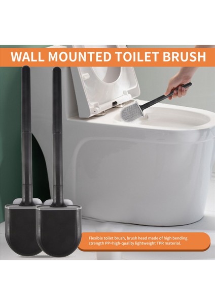Premium Tuvalet Fırçaları ve Tutucuları 2 Paket Duvara Monte (Delme Delikleri Olmadan) Derin Temiz Silikon Tuvalet Fırçası Siyah (Yurt Dışından) fırsatları