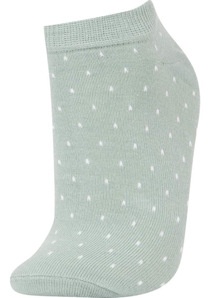 Kadın 5'li Pamuklu Puantiyeli Çizgili Patik Çorap Y6670AZNS