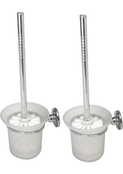 2x Krom Yuvarlak Duvara Monte Tuvalet Fırçası ve Buzlu Cam Tuvalet Fırçası Tutucu (Yurt Dışından)