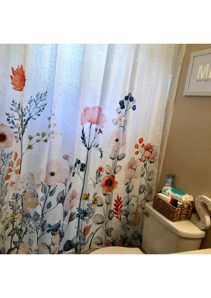 2pcs Çiçek Duş Perdesi 24 Kancalı Suluboya Botanik Çiçekler Dekoratif Banyo Perdesi Modern Banyo (Yurt Dışından) fırsatları