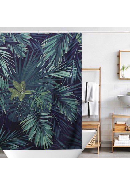 Yeşil Duş Perdesi Yaprak Baskı Deseni Modern Doğal Bitki Deseni Polyester Banyo Su Geçirmez Perdeler (Yurt Dışından) modelleri