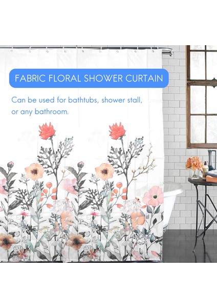 12 Kancalı Çiçek Duş Perdesi Suluboya Botanik Çiçekler Dekoratif Banyo Perdesi Modern Banyo Aksesuarları (Yurt Dışından) fırsatları