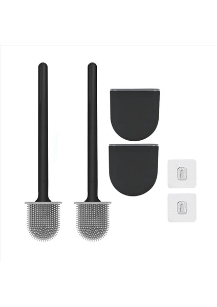 Premium Tuvalet Fırçaları ve Tutucuları 4 Paket Duvara Monte (Delme Delikleri Olmadan) Derin Temiz Silikon Tuvalet Fırçası Siyah (Yurt Dışından) modelleri