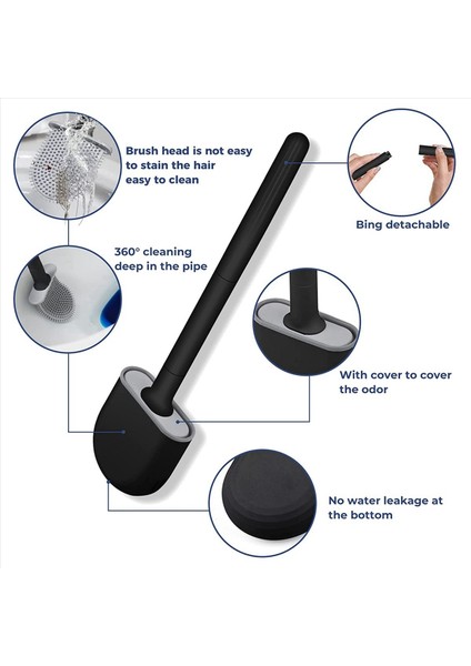 Premium Tuvalet Fırçaları ve Tutucuları 4 Paket Duvara Monte (Delme Delikleri Olmadan) Derin Temiz Silikon Tuvalet Fırçası Siyah (Yurt Dışından) indirimleri