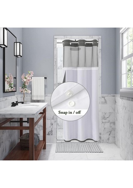 Banyo Için Snap-In Kumaş Astar Seti ile Kanca Waffle-Not Duş Perdesi Örgü Üst Pencereli Otel Tarzı B (Yurt Dışından) modelleri