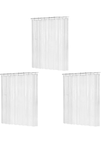 3pcs 180CMX180CM Plastik Peva Su Geçirmez Duş Perdesi Şeffaf Beyaz Açık Banyo Perde Lüks Kancalar (Yurt Dışından)