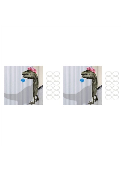 2x Komik Dinozor Duş Perdesi Banyo Perdesi ile Kanca Karikatür Banyo Dinozor Kumaş Duş Perdesi Çocuklar Için (Yurt Dışından)