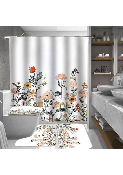 48 Kancalı Çiçek Duş Perdesi Suluboya Botanik Çiçekler Dekoratif Banyo Perdesi Modern Banyo Aksesuarları (Yurt Dışından) modelleri