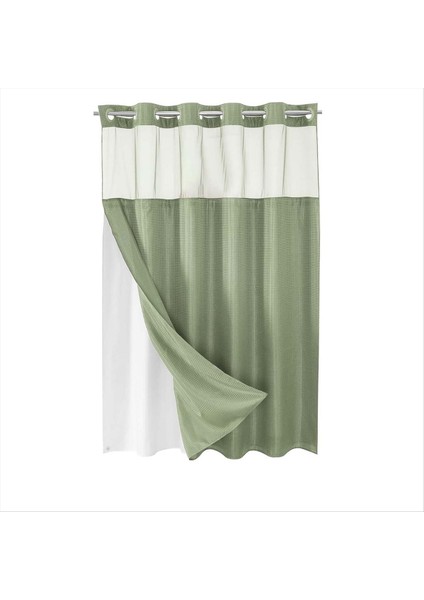 Banyo Için Snap-In Kumaş Astar Seti ile Kanca Waffle-Dokuz Duş Perdesi Örgü Üst Pencereli Otel Tarzı C (Yurt Dışından)