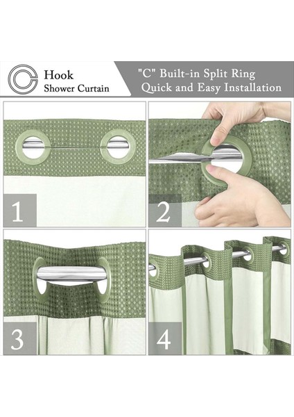 Banyo Için Snap-In Kumaş Astar Seti ile Kanca Waffle-Dokuz Duş Perdesi Örgü Üst Pencereli Otel Tarzı C (Yurt Dışından) fırsatları