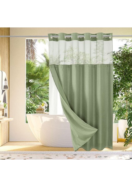 Banyo Için Snap-In Kumaş Astar Seti ile Kanca Waffle-Dokuz Duş Perdesi Örgü Üst Pencereli Otel Tarzı C (Yurt Dışından) indirimleri