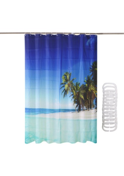 Su Geçirmez Polyester Kumaş Banyo Duş Perdesi Şeffaf Panel Dekor 12 Kanca (Yurt Dışından)