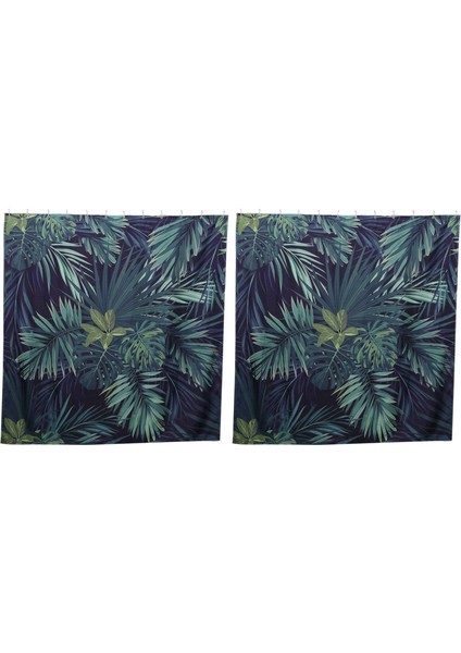 2x Yeşil Duş Perdesi Yaprak Baskı Deseni Modern Doğal Bitki Deseni Polyester Banyo Su Geçirmez Perdeler (Yurt Dışından)