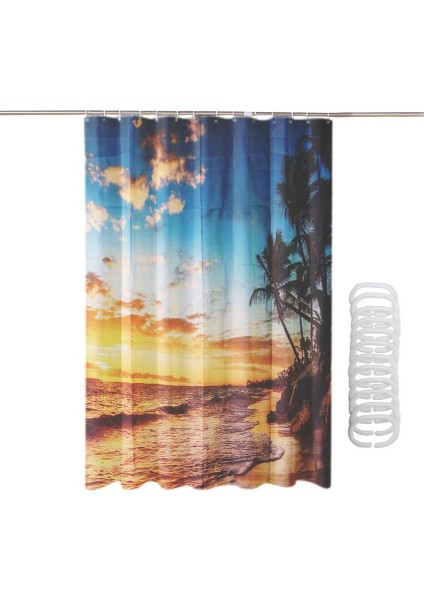 Su Geçirmez Polyester Kumaş Banyo Duş Perdesi Şeffaf Panel Dekor 12 Kanca (Yurt Dışından)