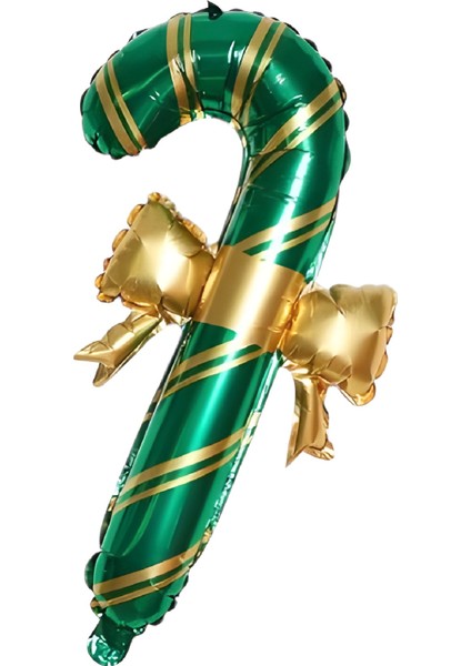 Kurdeleli Baston Folyo Balon Yılbaşı Balon Süsü 65-37 cm