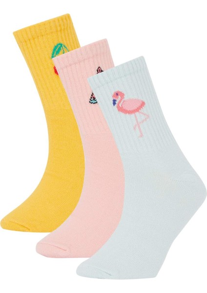 Kız Çocuk 3'lü Pamuklu Uzun Çorap N1748A6NS