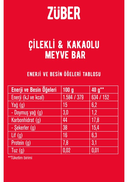 Çilekli ve Kakaolu Meyve Bar 40gr X 12 Adet fiyatları