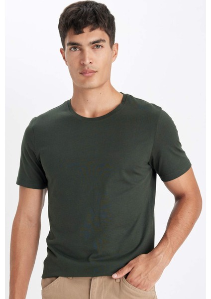 Slim Fit Dar Kesim Bisiklet Yaka Modal Karışımlı Pamuklu Basic Düz Kısa Kollu Tişört M6606AZ23SP