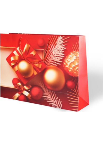 Yılbaşı Temalı Lüks Karton Çanta Ip Detaylı 32 x 26 cm 5 Adet