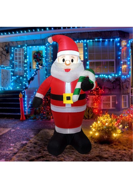 Yılbaşı Baston Şekerli Noel Baba Işıklı Şişme Dekor 120 cm