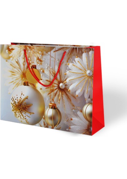 Yılbaşı Temalı Lüks Karton Çanta Ip Detaylı 32 x 26 cm 5 Adet