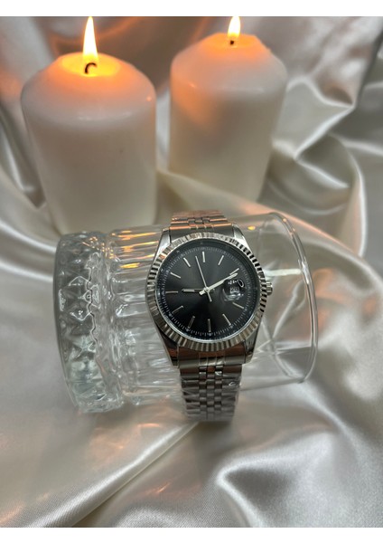 Erkek Çelik Gümüş Gri Siyah Kadranlı Kol Saati modelleri