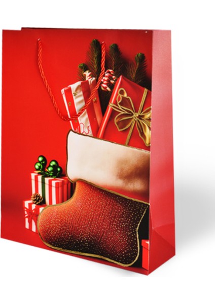 Yılbaşı Temalı Lüks Karton Çanta Ip Detaylı 26 x 32 cm 5 Adet