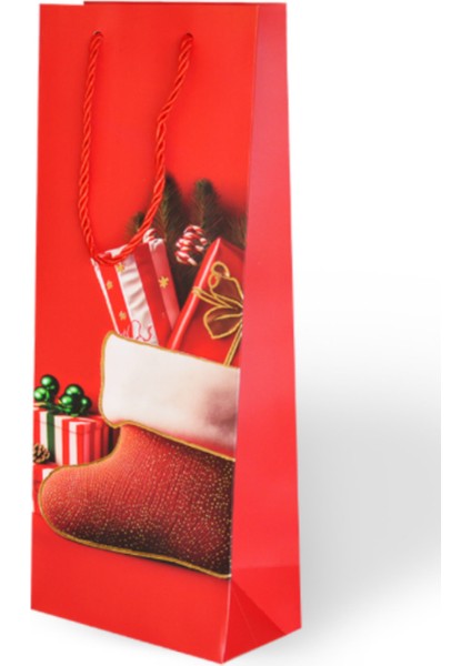 Yılbaşı Temalı Lüks Karton Çanta Ip Detaylı 12 * 35CM 5 Adet
