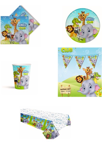 Doğum Günü Partisi Için Jungle Club Bardak Tabak Peçete Flama Masa Örtüsü Takımı