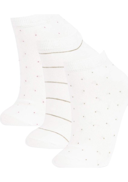 Kadın 3'lü Pamuklu Puantiyeli ve Çizgili Patik Çorap Z7542AZNS