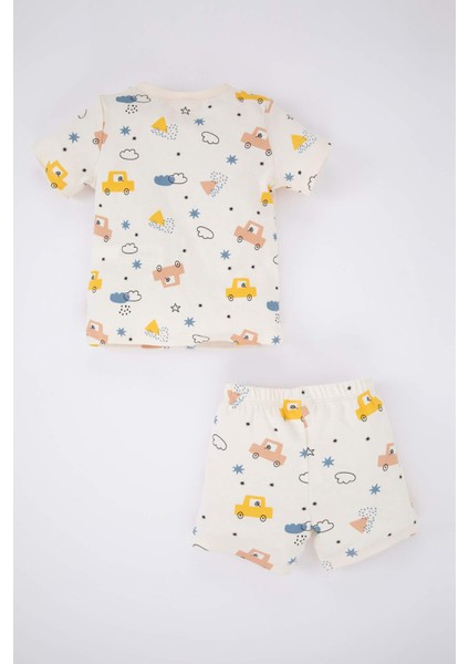 Erkek Bebek Pijama Takımı Desenli Ribana Organik Pamuk Kısa Kollu Üst Şort Z4292A223SP