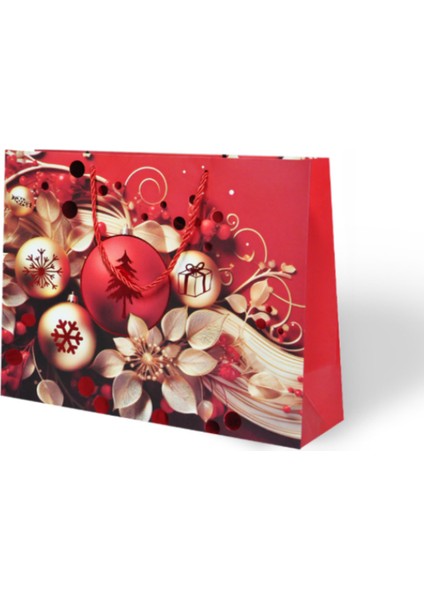 Yılbaşı Temalı Lüks Karton Çanta Ip Detaylı 32 x 26 cm 5 Adet