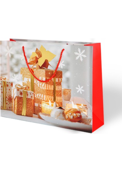 Yılbaşı Temalı Lüks Karton Çanta Ip Detaylı 32 x 26 cm 5 Adet