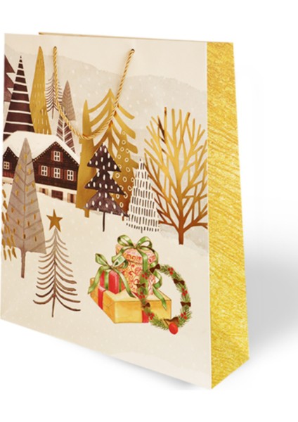 Yılbaşı Temalı Lüks Karton Çanta Ip Detaylı 31 x 40 cm 5 Adet