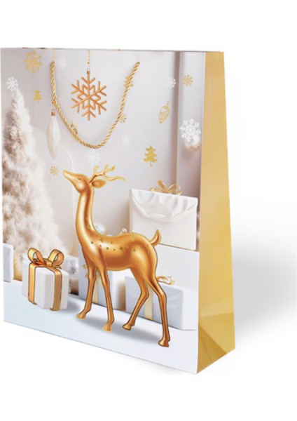 Yılbaşı Temalı Lüks Karton Çanta Ip Detaylı 31 x 40 cm 5 Adet