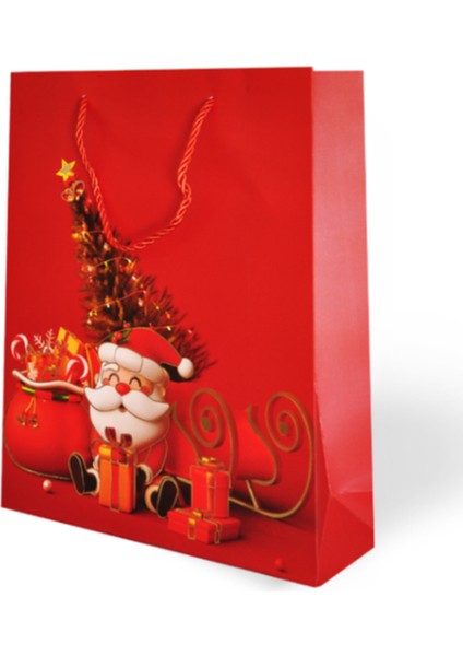 Yılbaşı Temalı Lüks Karton Çanta Ip Detaylı 26 x 32 cm 5 Adet