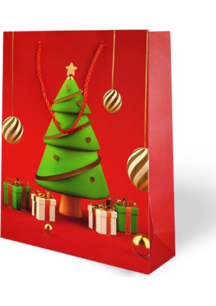 Yılbaşı Temalı Lüks Karton Çanta Ip Detaylı 26 x 32 cm 5 Adet