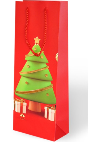 Yılbaşı Temalı Lüks Karton Çanta Ip Detaylı 12 * 35CM 5 Adet