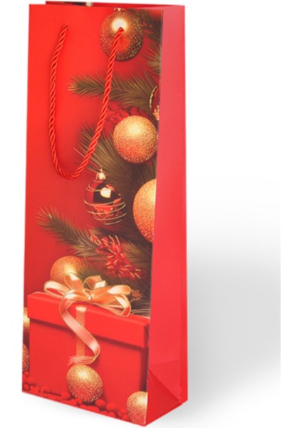 Yılbaşı Temalı Lüks Karton Çanta Ip Detaylı 12 * 35CM 5 Adet