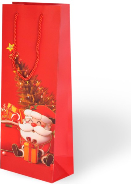 Yılbaşı Temalı Lüks Karton Çanta Ip Detaylı 12 * 35CM 5 Adet