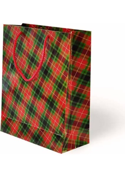 Hediyelik Lüks El Ipi Saplı Ekose Desenli Karton Çanta 25 * 30 cm 5 Adet