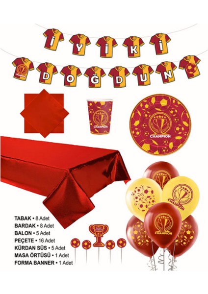 Galatasaray Takım Taraftar Bardak, Tabak Balon Masa Örtüsü Kutlama Seti