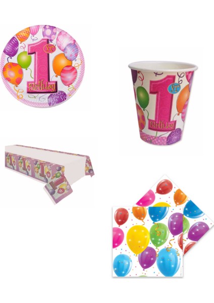 Doğum Günü 1. Ci Yaş Günü Bardak Tabak Peçete ve Masa Örtüsü Seti