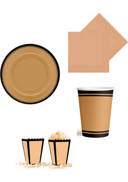 Doğum Günü Tabak, Bardak, Peçete ve Mısır Kutusu Seti Mum Işığı