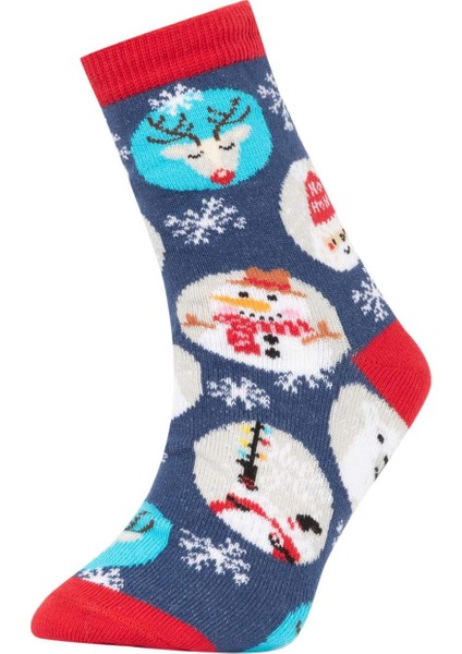 Erkek Çocuk Yılbaşı Temalı Pamuklu 2'li Uzun Kutulu Çorap