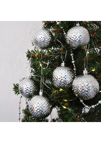Yılbaşı Ağacı, Mat Gümüş Ağaç Süsleme Topu 6cm 6 Adet