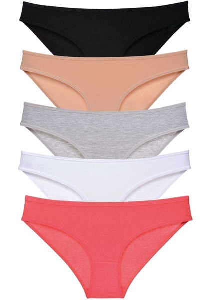 5 Adet Süper Eko Set Likralı Kadın Slip Külot Siyah Ten Gri Beyaz Fuşya